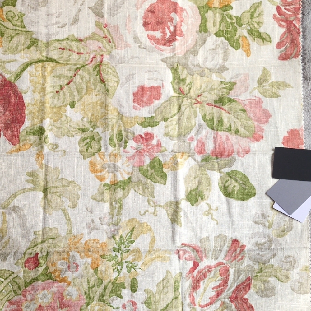 Crown Springtime Floral Linen Blend Fabric with Pink, Yellow and Green